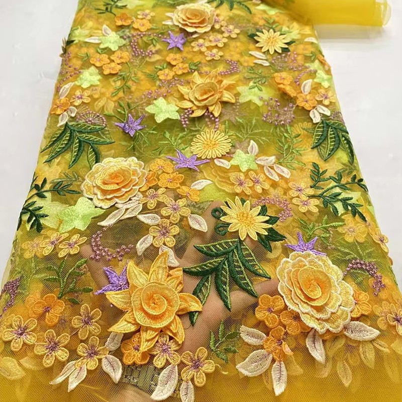 Sewing Textiles - 90x130cm 3D Floral Embroidered Tulle Lace